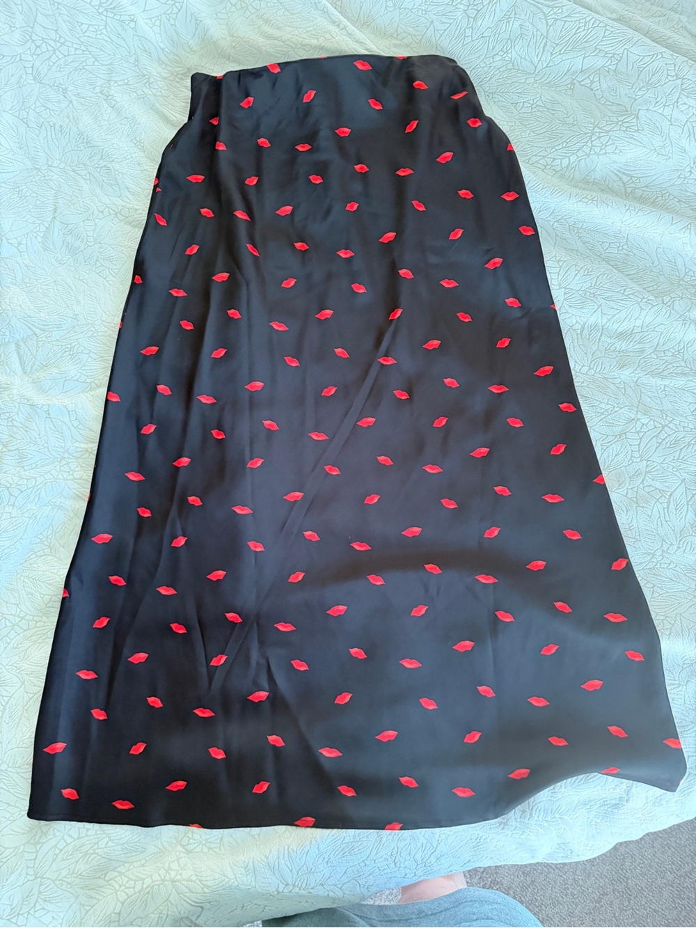 a new day Black Maxi Skirt with Red Lip Print